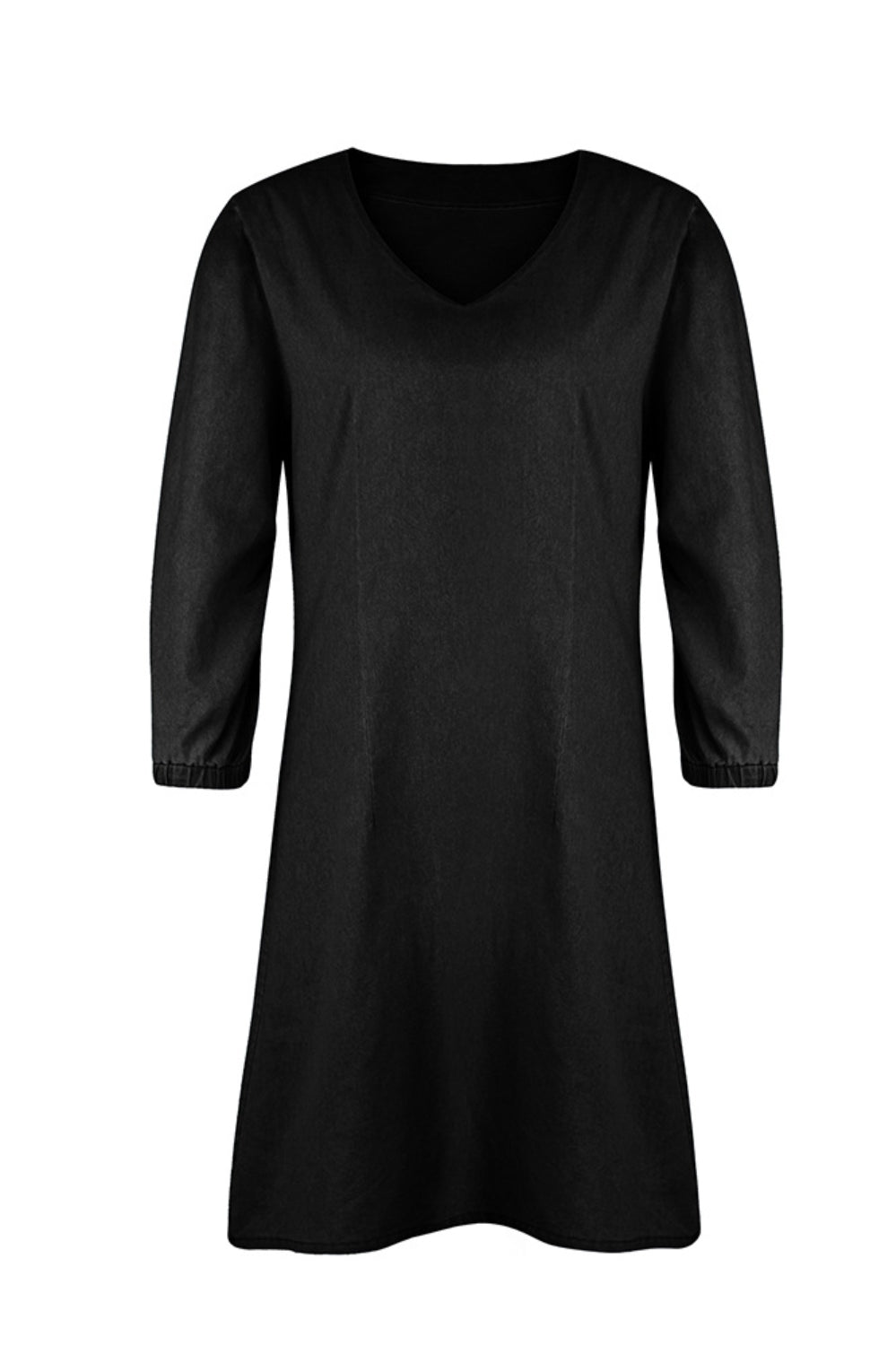 Full Size V-Neck Half Sleeve Denim Dress Trendsi