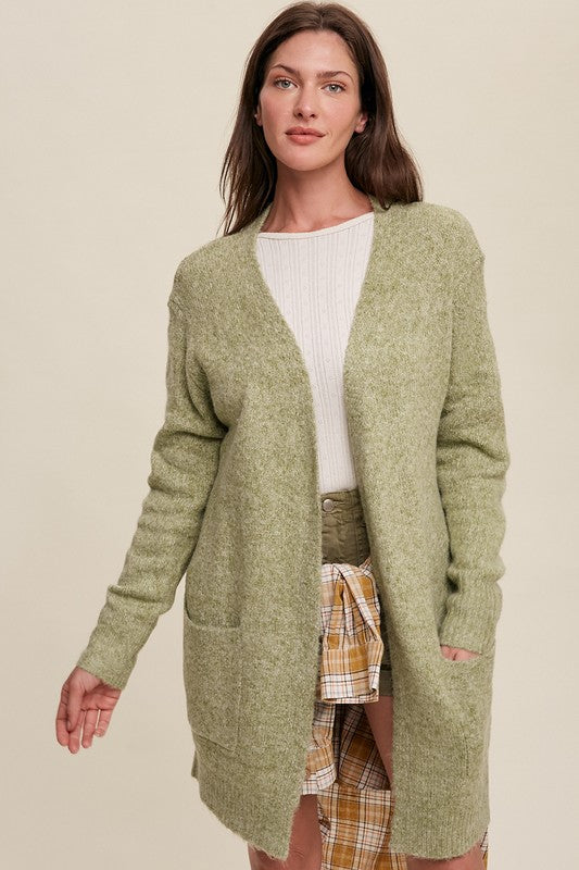 Two Pocket Open-Front Long Knit Cardigan Listicle