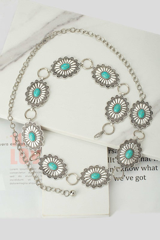 BOHO OVAL SHAPE WAIST/BELLY CHAIN WITH TURQUOISE LA3accessories