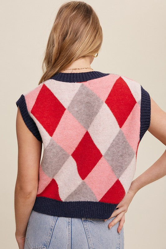 Argyle Cropped Sweater Vest Listicle