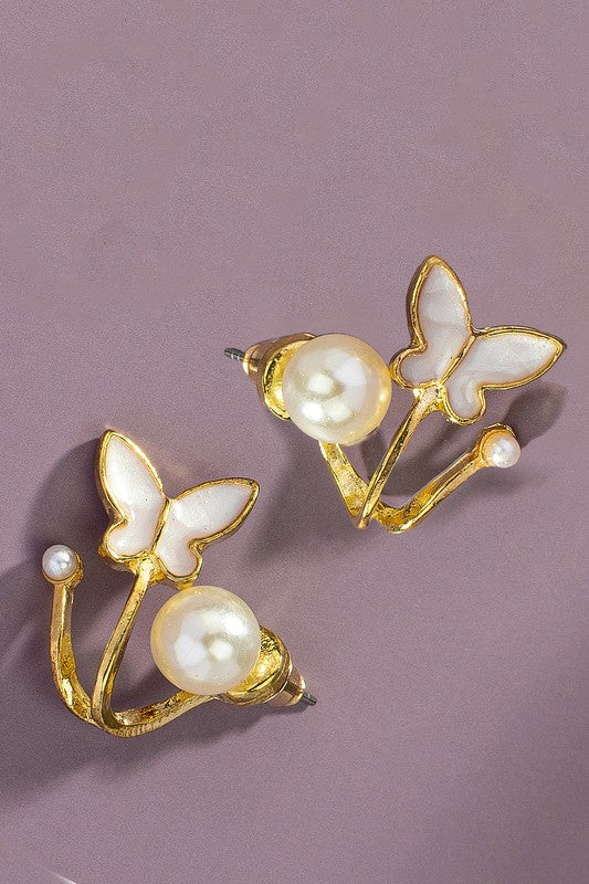 Front and back pearl stud and butterfly ear jacket LA3accessories