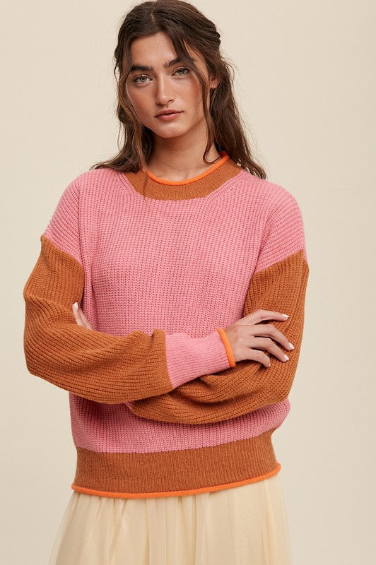 Color Block Ribbed Knit Sweater Listicle