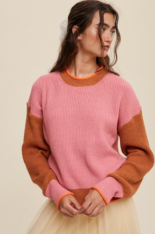 Color Block Ribbed Knit Sweater Listicle
