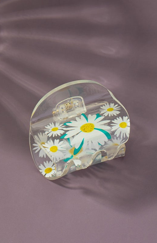 Clear lucite hair claw clip with flower prints LA3accessories