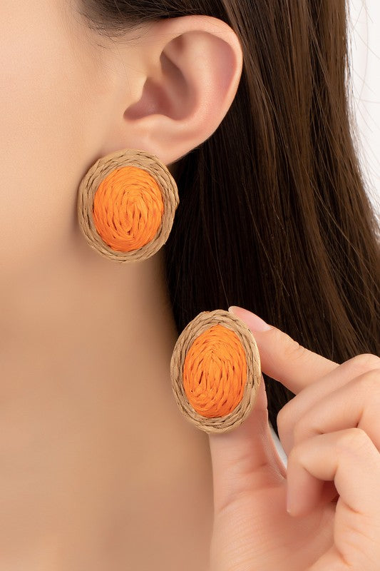 raffia straw button stud earrings LA3accessories