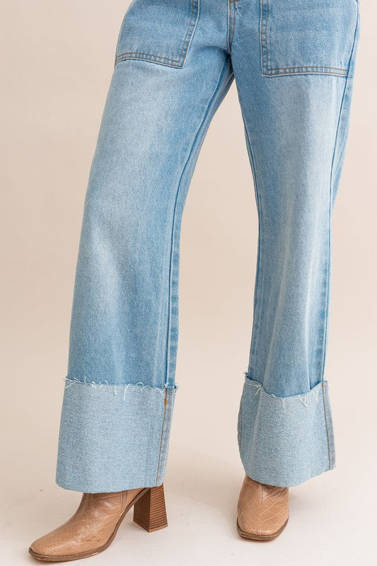 High-Waisted Wide Leg Cuffed Jeans LE LIS