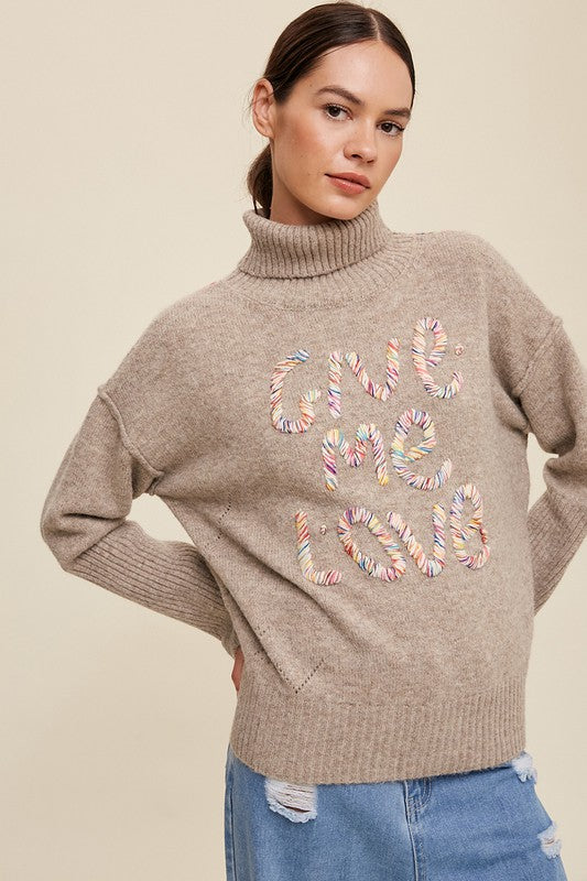Give Me Love Stitched Mock Neck Sweater Listicle