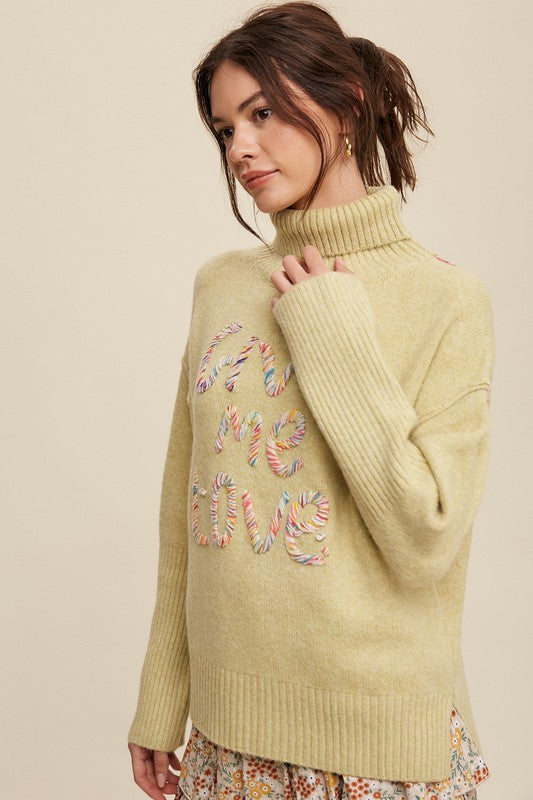 Give Me Love Stitched Mock Neck Sweater Listicle