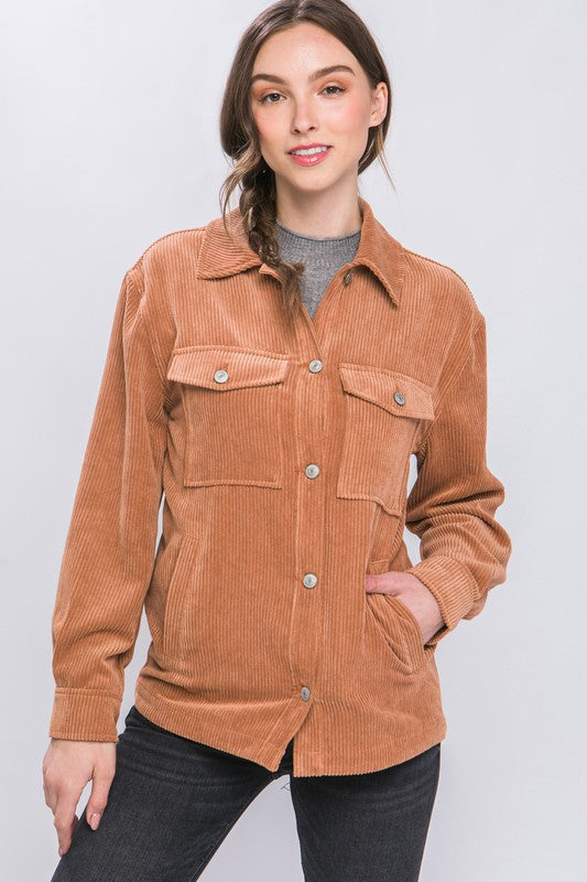 Corduroy Button Down Jacket With Pockets Love Tree