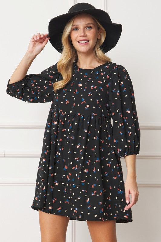 Abstract Polka Dot Bishop Sleeve Mini Dress EG fashion