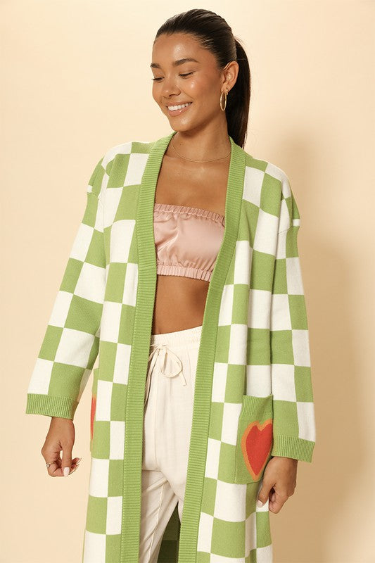 Long knit checkered cardigan Miss Sparkling