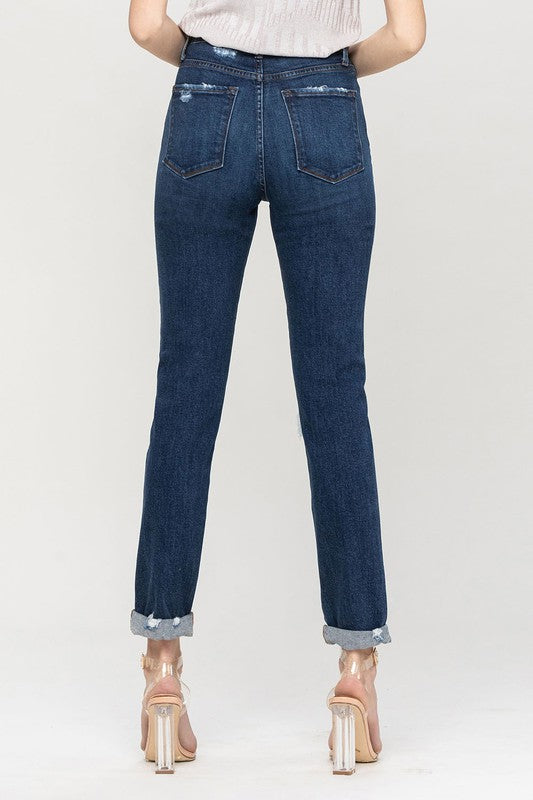 Distressed Roll Up Stretch Mom Jeans VERVET by Flying Monkey