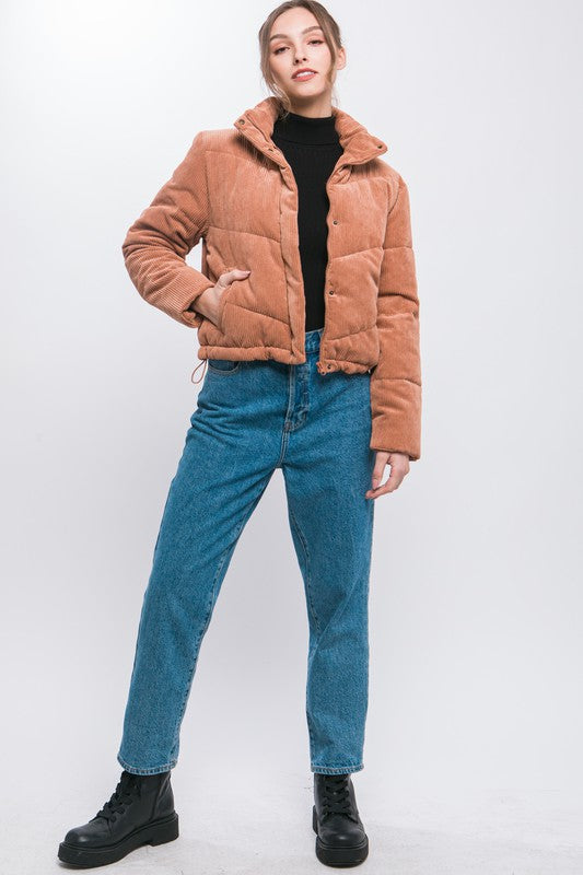 Corduroy Puffer Jacket with Toggle Detail Love Tree