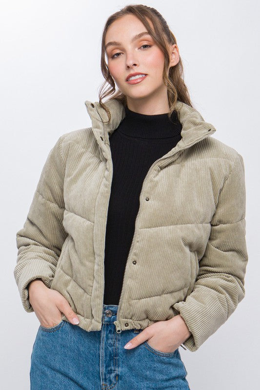 Corduroy Puffer Jacket with Toggle Detail Love Tree