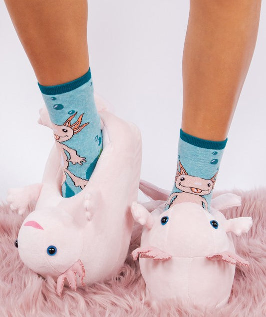 Axolotl Hugs - Women's Cute Plush Animal slippers Oooh Yeah Socks