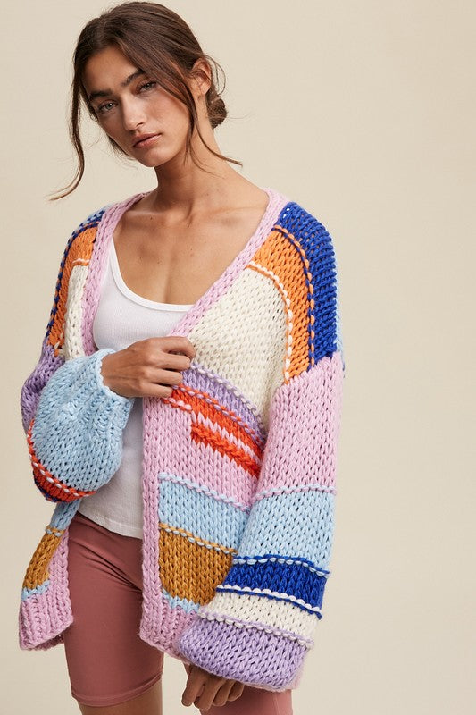 Hand Knit Multi Striped Cardigan Listicle