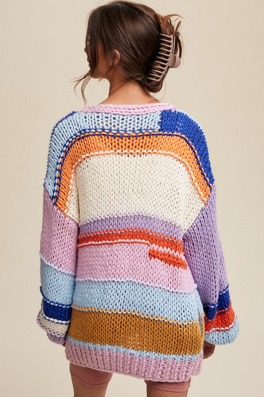 Hand Knit Multi Striped Cardigan Listicle