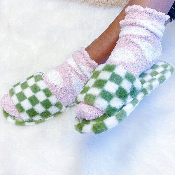 Luxe Lounge Checker Cozy Slippers Ellison and Young
