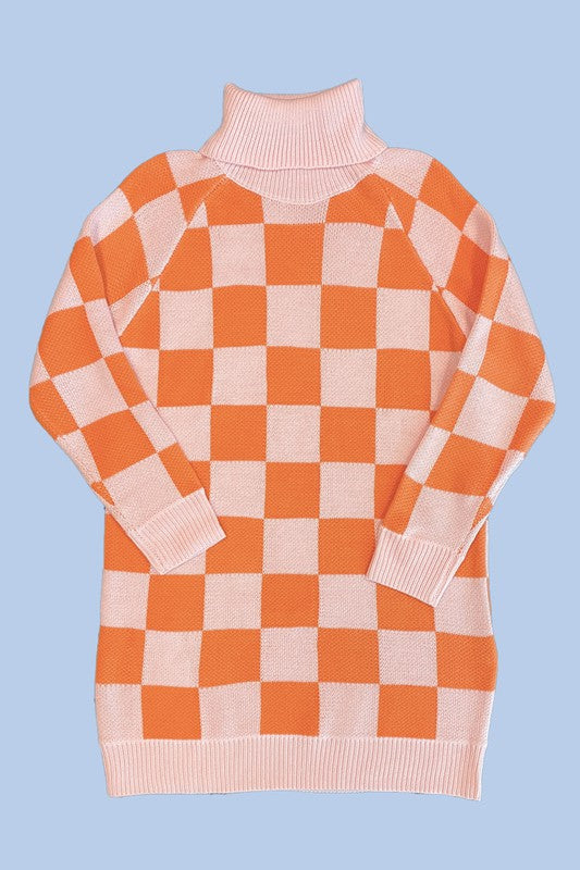 Checkered turtleneck sweater dress Miss Sparkling
