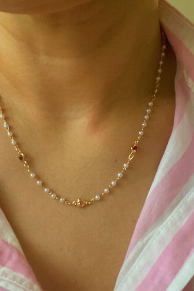 Precious Mini Heart Pearl Chain Necklace Ellison and Young