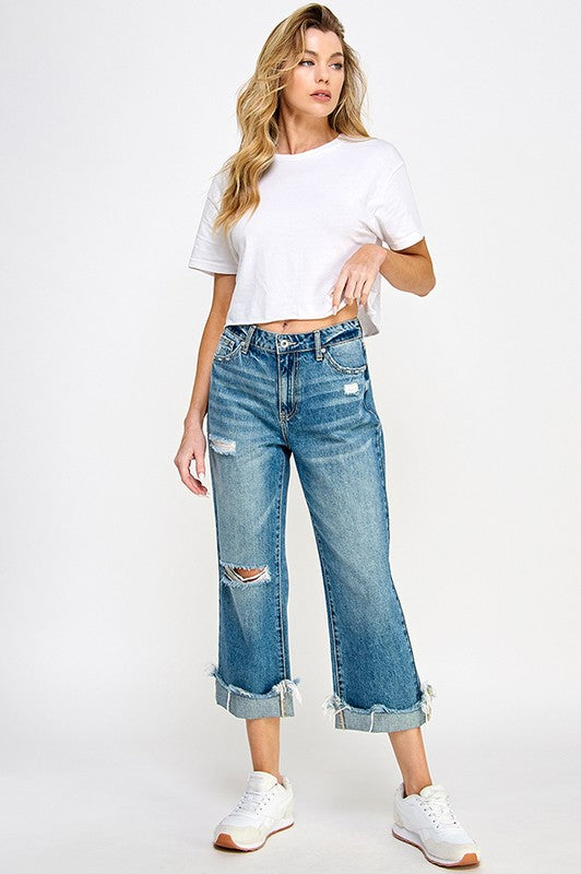 HIGH RISE DISTRESSED CUFFED JEANS SPECIAL A JEANS