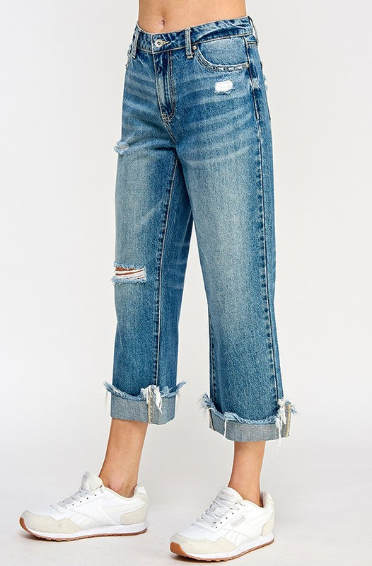 HIGH RISE DISTRESSED CUFFED JEANS SPECIAL A JEANS