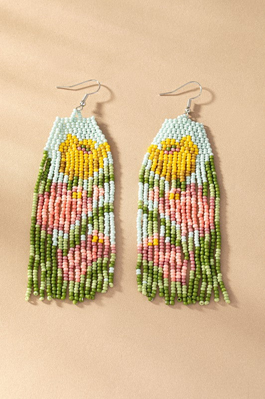pink and yellow flowers seed bead drop earrings LA3accessories