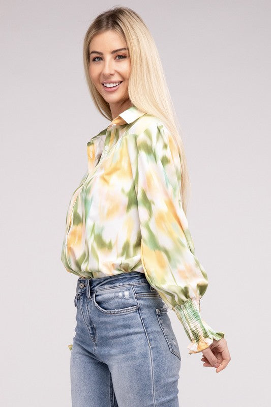 Allover Printed Long Sleeve Blouse Nuvi Apparel