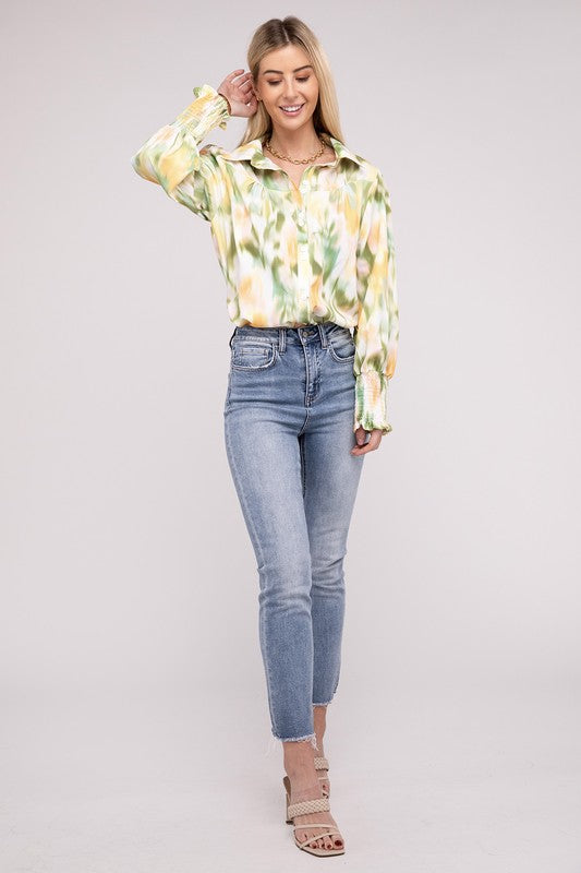 Allover Printed Long Sleeve Blouse Nuvi Apparel
