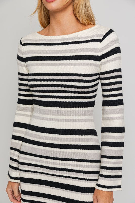 Boat Neck Bell Sleeve Sweater Dress LE LIS
