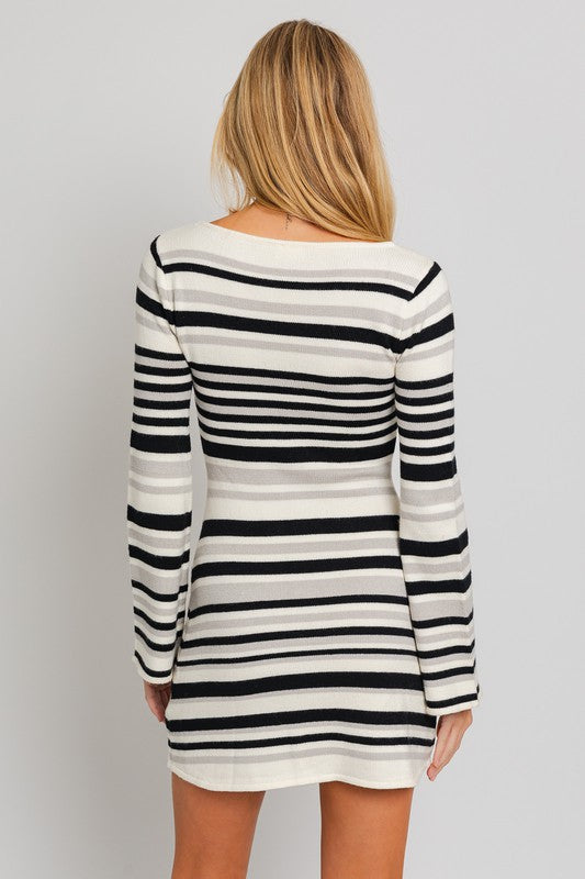 Boat Neck Bell Sleeve Sweater Dress LE LIS