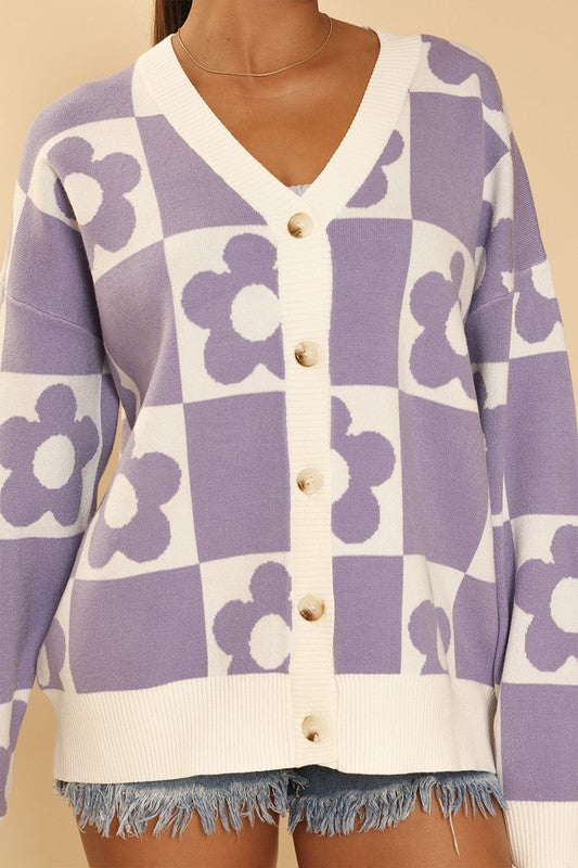 Checkered flower knit cardigan Miss Sparkling