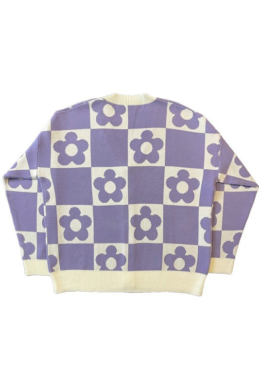 Checkered flower knit cardigan Miss Sparkling