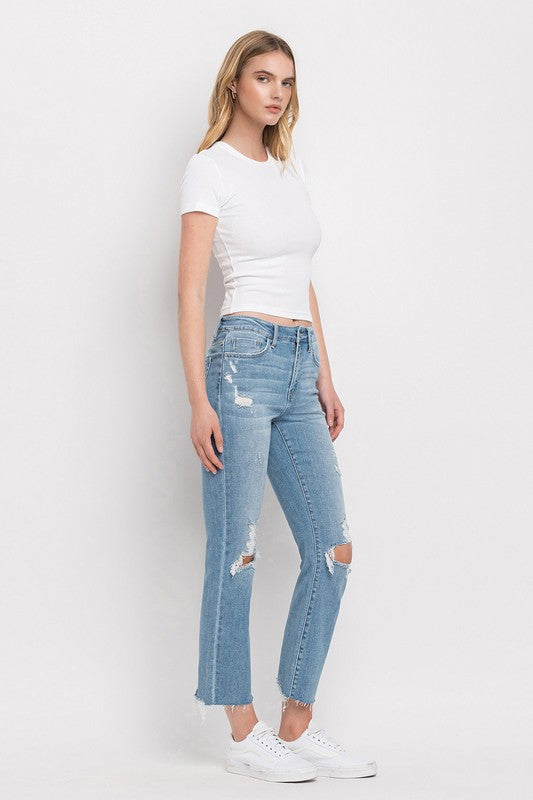 High Rise Distressed Cropped Straight Jeans Flying Monkey