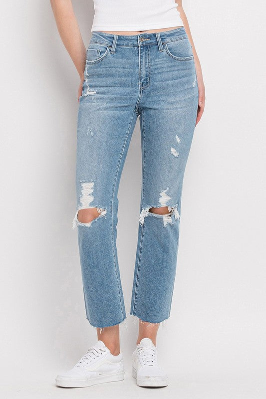 High Rise Distressed Cropped Straight Jeans Flying Monkey