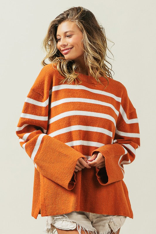 Ribbed Hem Stripe Sweater BiBi