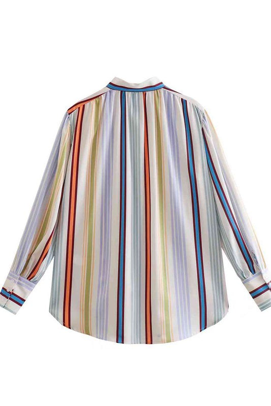 Striped Lantern Sleeve Shirt ClaudiaG Apparel