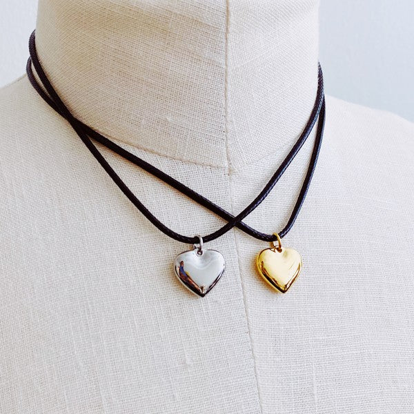 Black Cord Heart Drop Necklace Ellison and Young