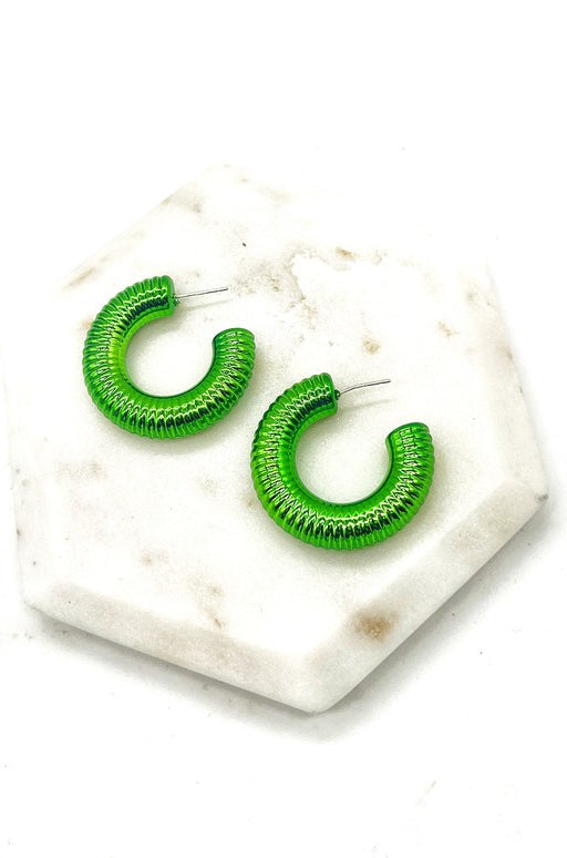 Green Chrome Acrylic Hoop Earrings Baubles by B