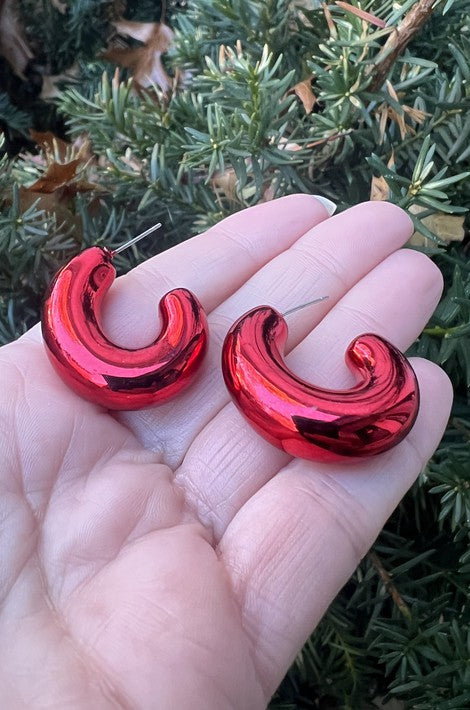 Red Chrome Acrylic Hoop Earrings Baubles by B