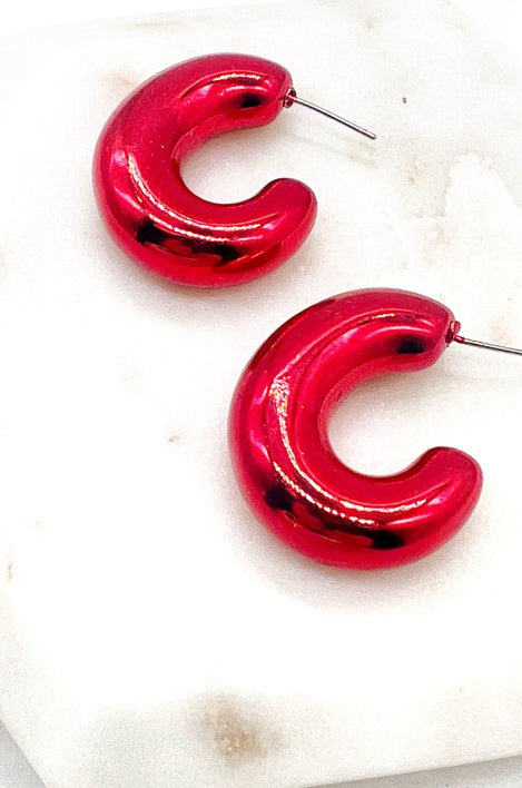 Red Chrome Acrylic Hoop Earrings Baubles by B