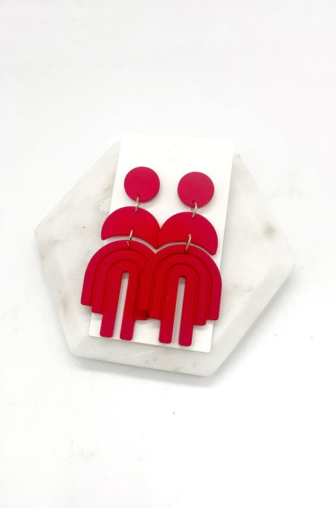 Red Layered Arch Acrylic Earrings Holiday Baubles by B