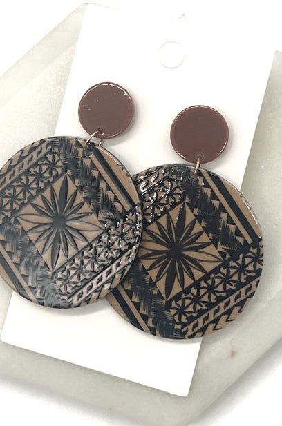 Cappuccino Printed Acrylic Disc Earrings Baubles by B