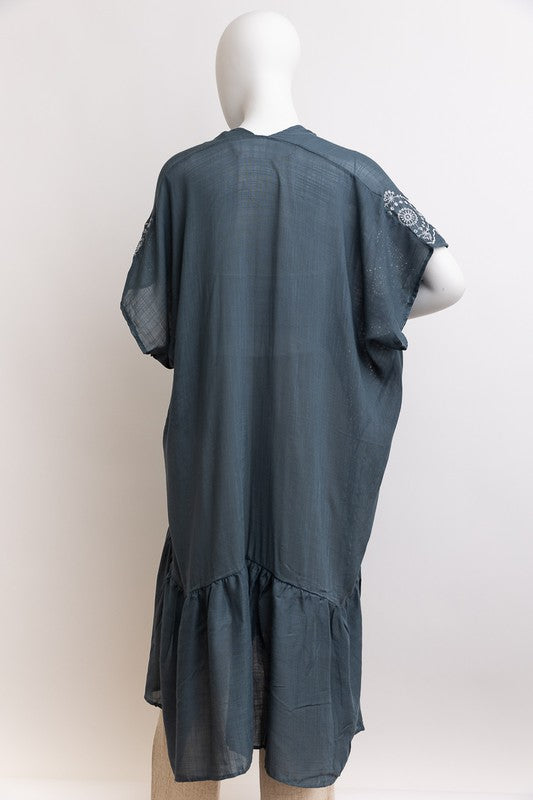 Boho Tribal Embroidered Longline Kimono Leto Accessories