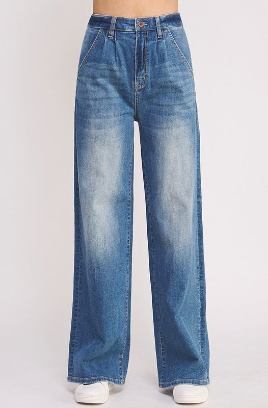 HIGH RISE PLEAT DETAIL TROUSER JEANS W/ STRETCH SPECIAL A JEANS
