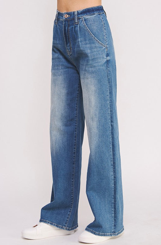 HIGH RISE PLEAT DETAIL TROUSER JEANS W/ STRETCH SPECIAL A JEANS