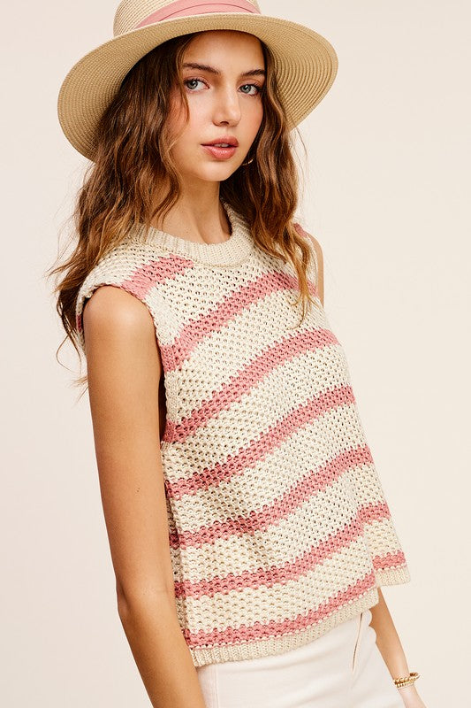Chunky Stripe Sleeveless Sweater Top La Miel