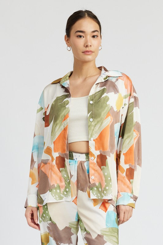 OVERSIZED BUTTON UP PRINTED SHIRT Emory Park