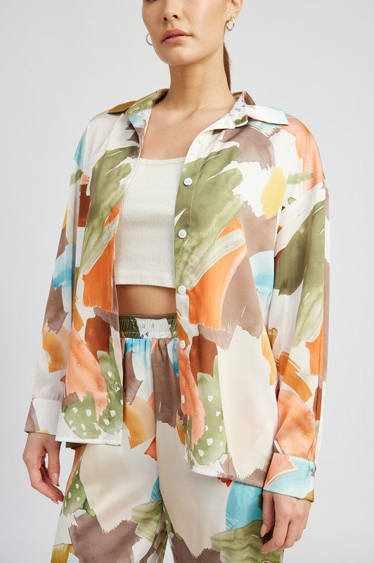 OVERSIZED BUTTON UP PRINTED SHIRT Emory Park