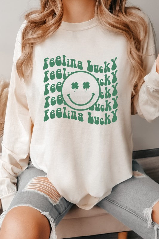 Feeling Lucky St Patrick's Smiley Face Long Sleeve Wild Voices